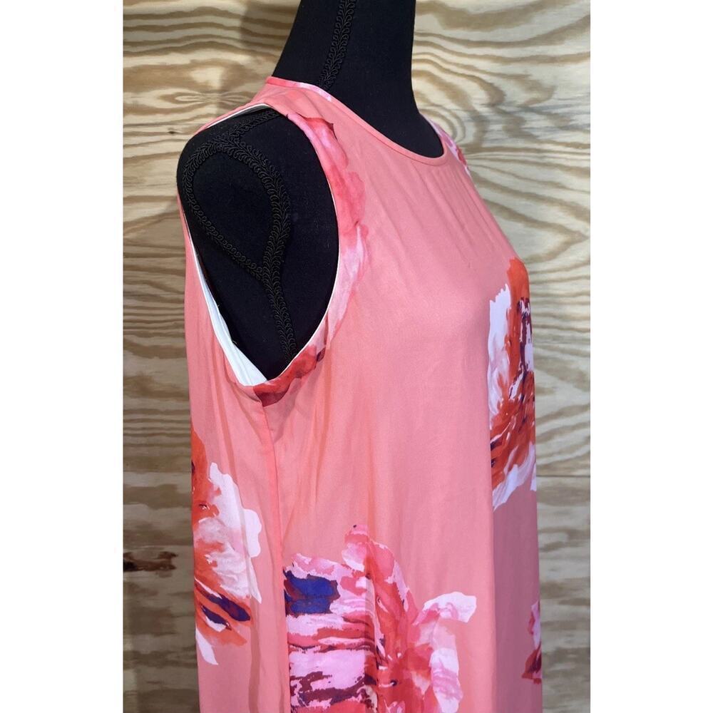 Calvin Klein Womens Floral A-Line Maxi Dress Sz 12 Coral Orange Shower Wedding - Picture 7 of 15